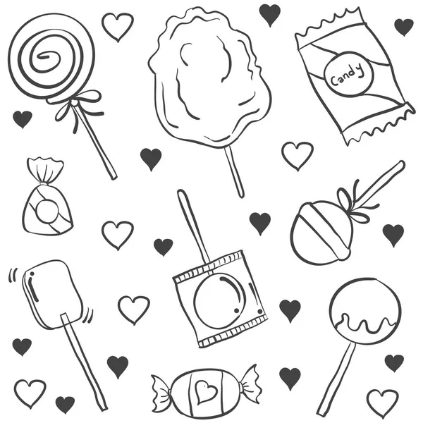 Snoep van verschillende hand loting doodles — Stockvector