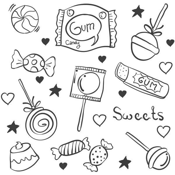 Doodle Bonbons verschiedene Hand zeichnen Stil — Stockvektor