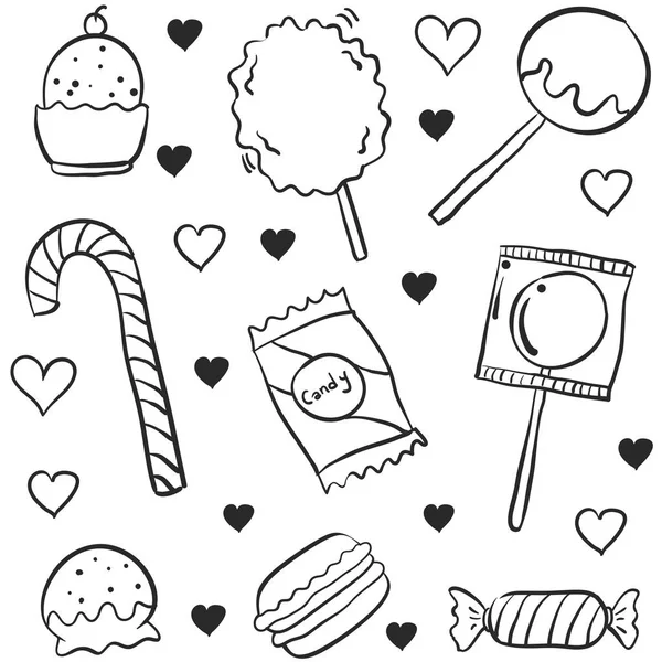 Verschiedene Bonbons im Stil von Doodles — Stockvektor