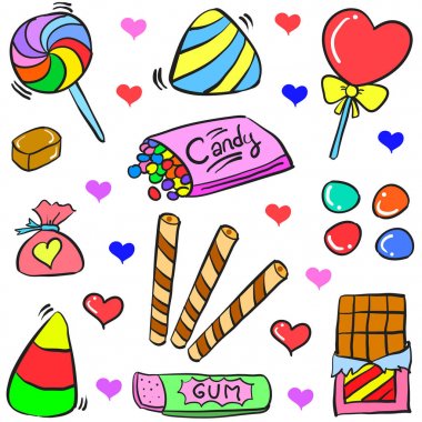 Doodle şeker çeşitli renkli stil