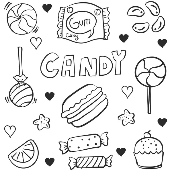 Vektor-Illustration verschiedener Süßigkeiten-Doodles — Stockvektor