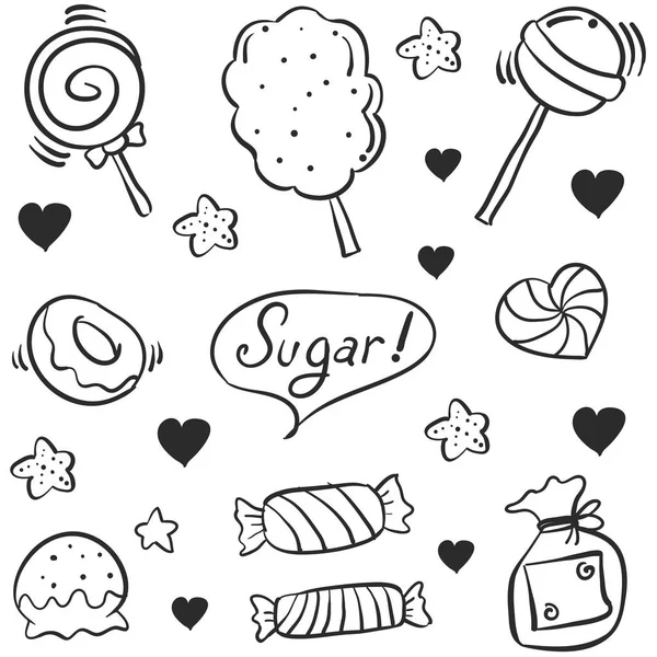 Dibujar a mano dulces varios estilo garabato — Vector de stock