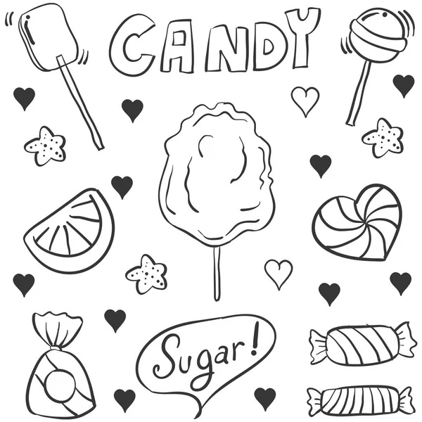 Doodle von Hand zeichnen Süßigkeiten Stil — Stockvektor