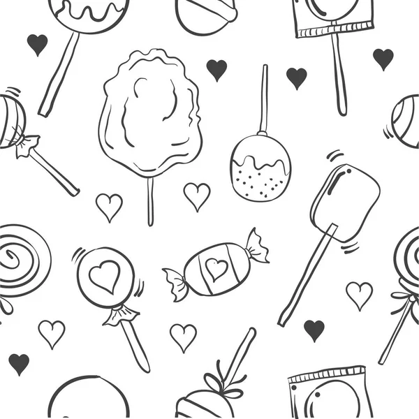 Sammlung von verschiedenen Süßigkeiten-Doodle-Stil — Stockvektor