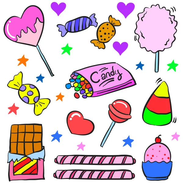 Vektor Kunst Süßigkeiten bunte Doodle-Stil — Stockvektor