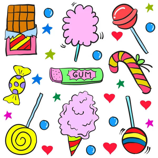 Süßigkeiten verschiedenen Design Doodle-Stil — Stockvektor