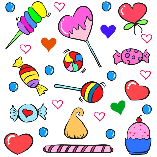 Doces coloridos vários estilo doodle — Vetor de Stock