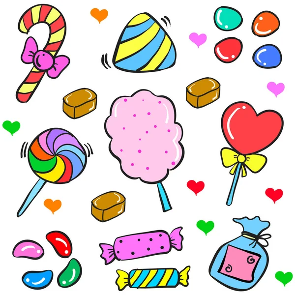 Vector art food candy various in doodle style — Stock Vector
