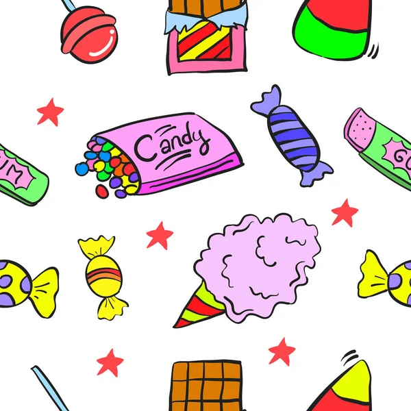 Doodle de dulces alimentos varios dulces — Vector de stock