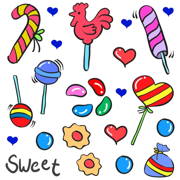 Cukierki słodkie jedzenie w stylu doodle — Wektor stockowy