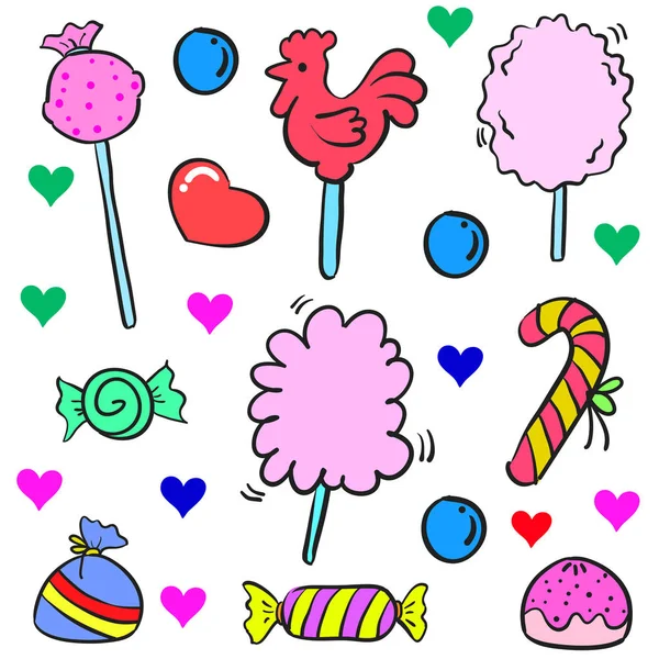 Doodle de doces design colorido bonito — Vetor de Stock