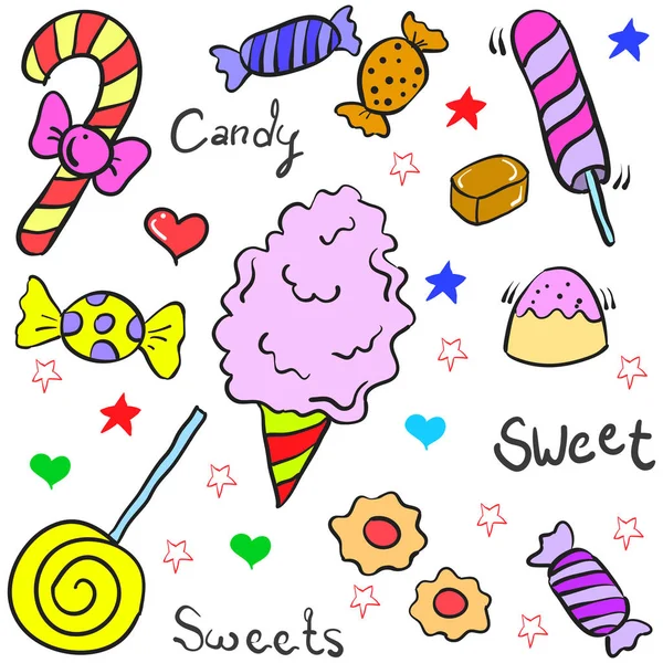 Doodle de muchos dulces varios — Archivo Imágenes Vectoriales