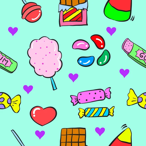 Coleção vários doces estilo doodle — Vetor de Stock