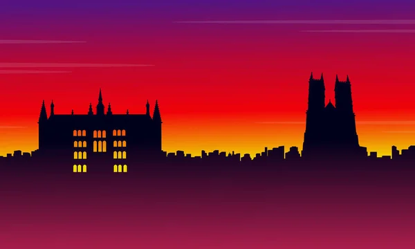 Silhouette London city på röd bakgrund landskap — Stock vektor