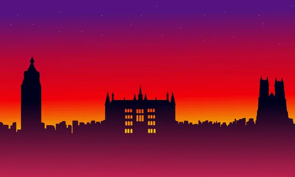 在红色背景伦敦城市建筑景观 — 图库矢量图片