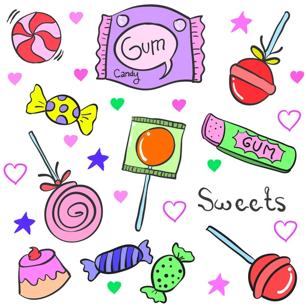 Vektor Kunst von Süßigkeiten Objekt verschiedene Doodles — Stockvektor