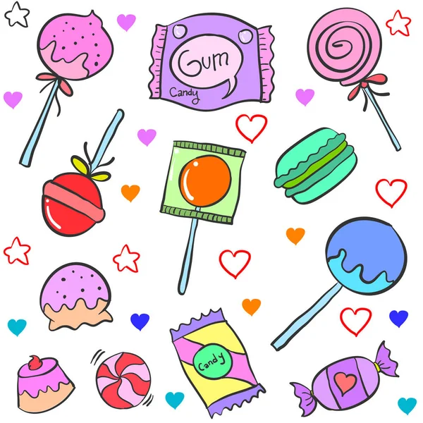 Dulces varios dibujos animados estilo garabato — Vector de stock