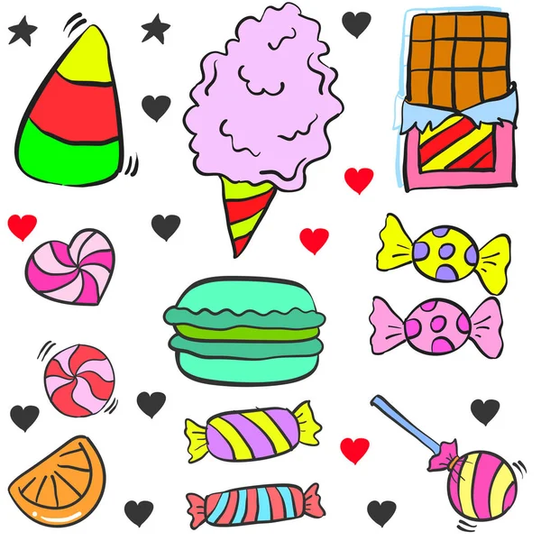 Doodle dulces varios objetos de colores — Vector de stock