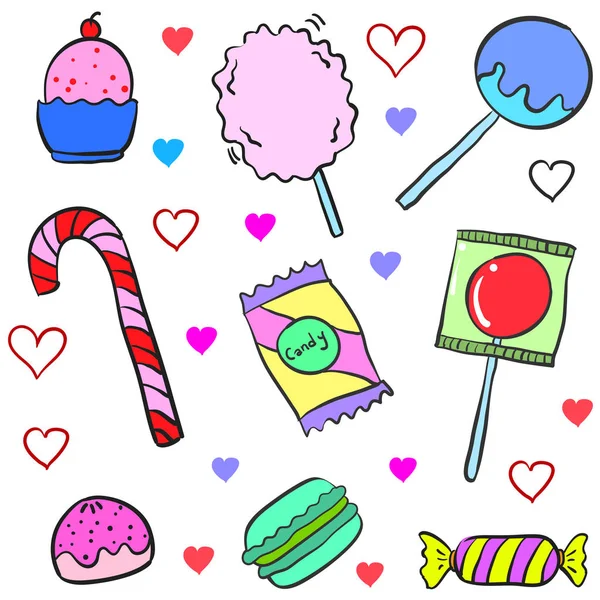 Illustration Vektor Süßigkeiten verschiedene Doodles — Stockvektor