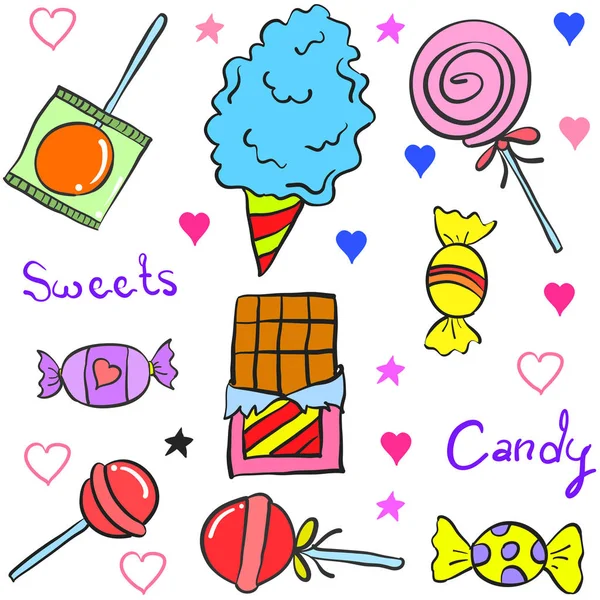 Ilustracja wektora candy różnych doodli — Wektor stockowy