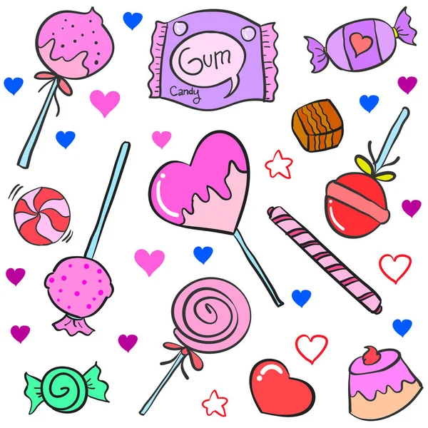 Şeker renkli çeşitli doodles topluluğu — Stok Vektör