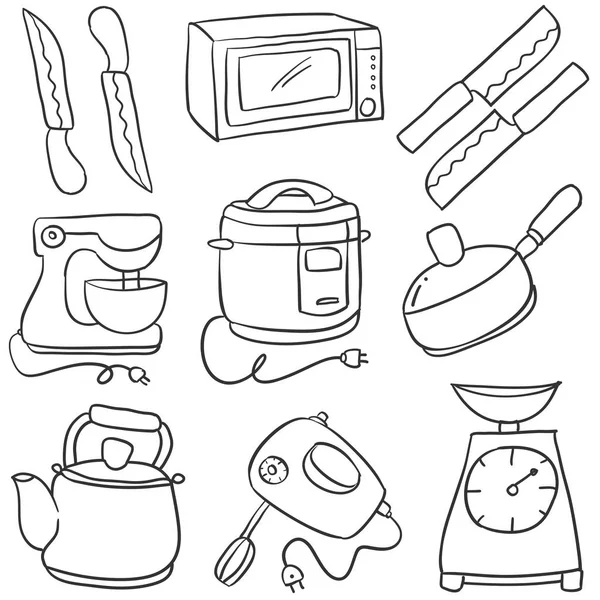 Doodle a konyhai készlet rajzfilm-stílusú — Stock Vector