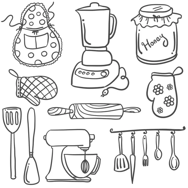 Colección de conjunto de cocina garabatos — Vector de stock