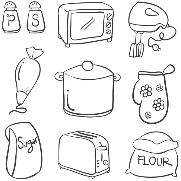 Doodle konyhai készlet kézi felhívni gyűjtemény — Stock Vector