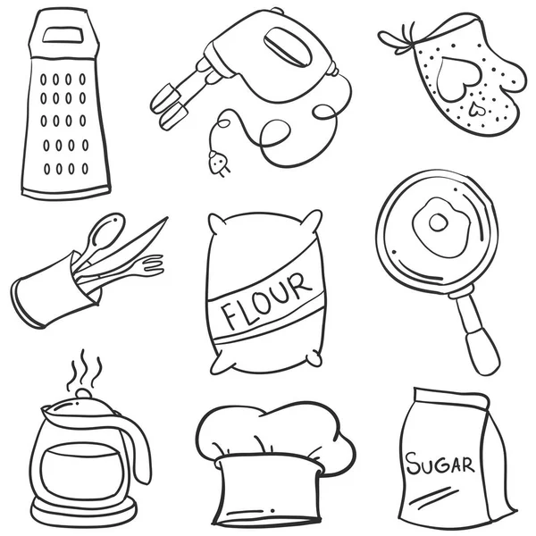 Набір для кухні малювання стилю каракулі — стоковий вектор
