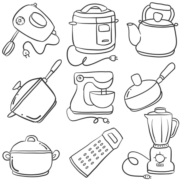 Colección juego de cocina de garabatos — Vector de stock