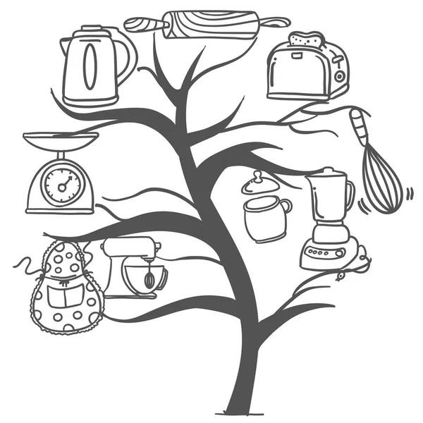 Drzewo kuchnia ustawić styl kolekcji — Wektor stockowy