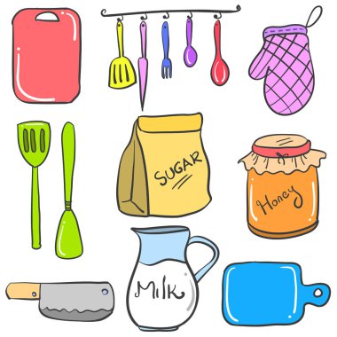 Mutfak aksesuarları koleksiyonu stokunun doodles