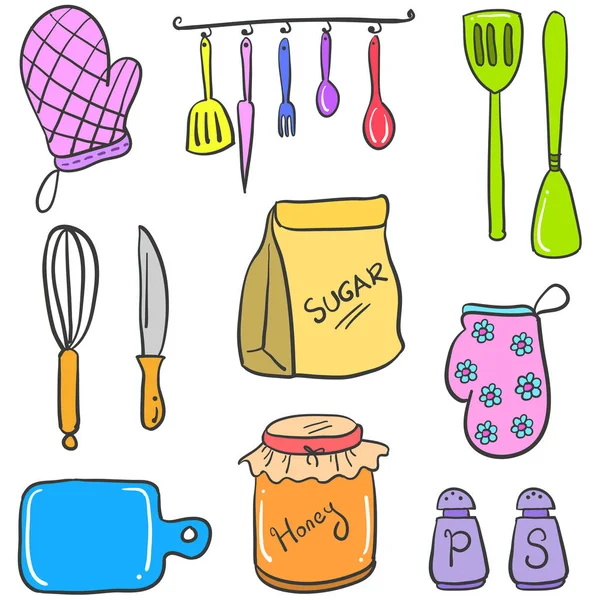 Doodle de juego de cocina colorido — Vector de stock