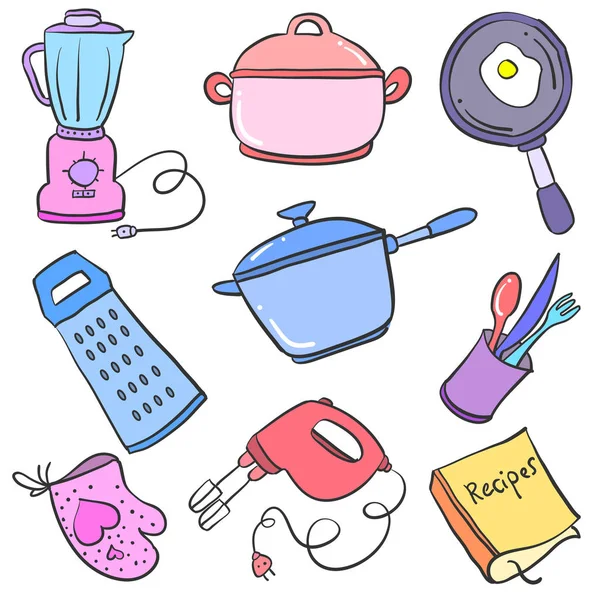 Doodle de colección de objetos conjunto de cocina — Vector de stock