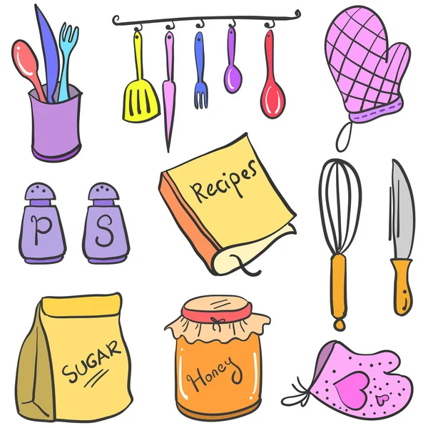 Set de cocina Doodle colección de objetos — Vector de stock