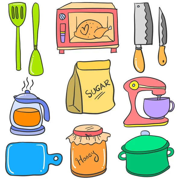 Doodle de cocina colorido conjunto — Vector de stock