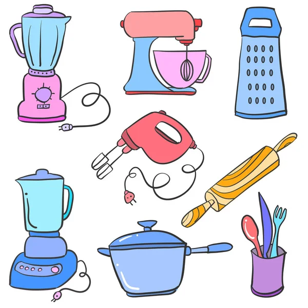 Vektoros illusztráció konyhai készlet doodles — Stock Vector