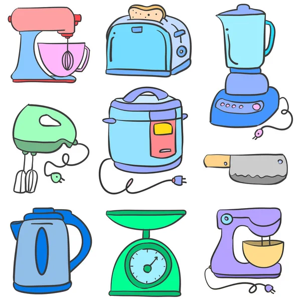 Set de accesorios de cocina doodles — Vector de stock