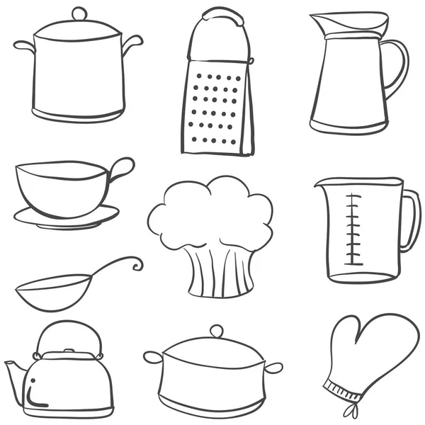 Doodle di cucina varie attrezzature — Vettoriale Stock