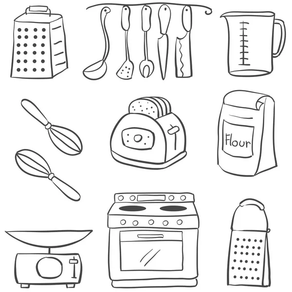 Doodle de cocina varios objetos — Vector de stock