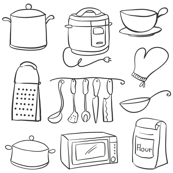 Χέρι κλήρωση του doodles εξοπλισμός κουζίνας — Διανυσματικό Αρχείο