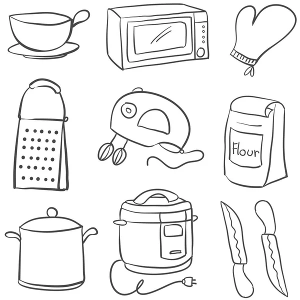 Doodle berendezések konyha objektum — Stock Vector