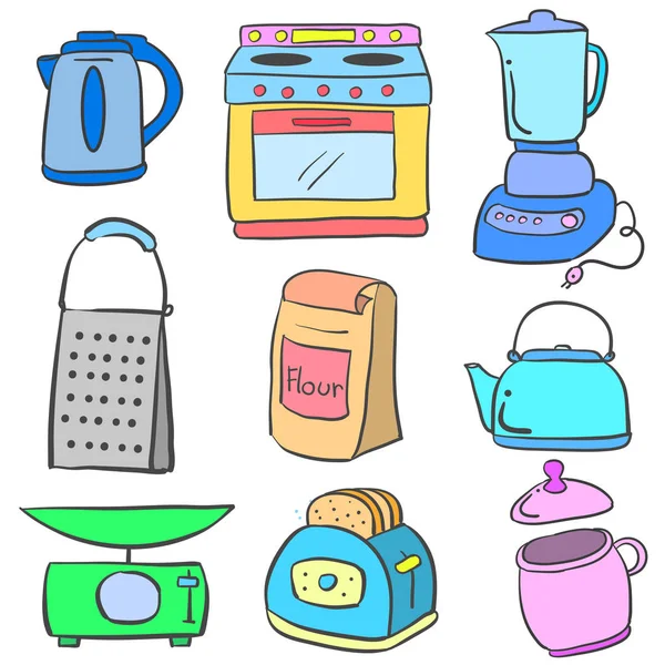 Doodle de cocina colección de estilo colorido — Vector de stock