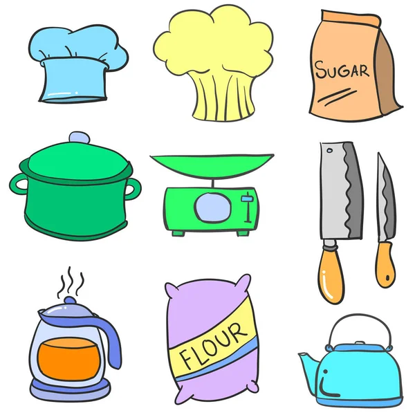 Doodle de objeto de cocina varios — Vector de stock