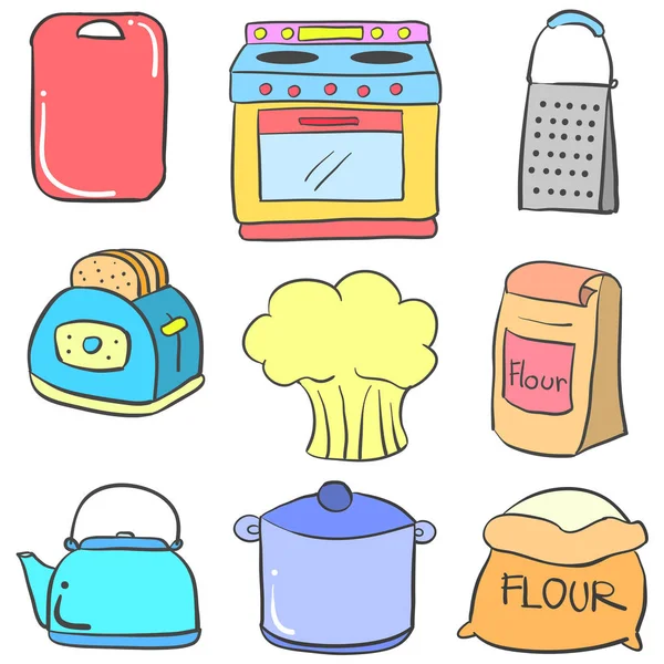 Doodle de cocina conjunto estilo vector de arte — Vector de stock