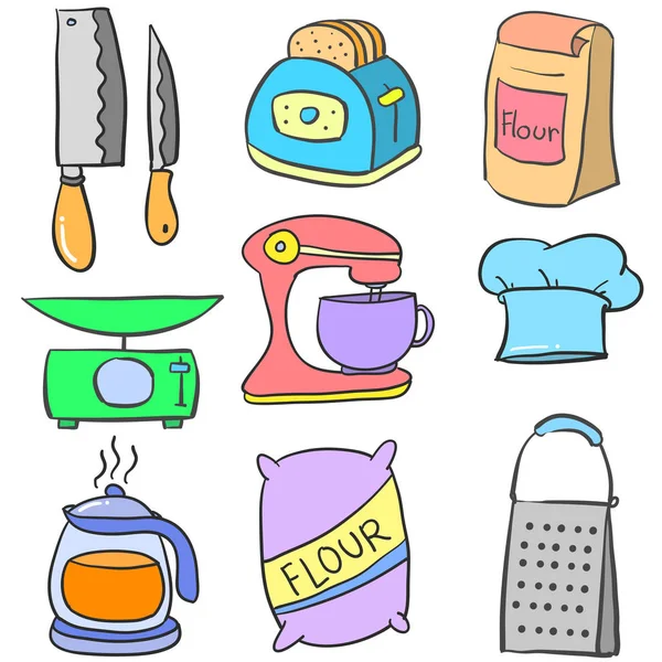 Arte vectorial de los garabatos de equipos de cocina — Vector de stock