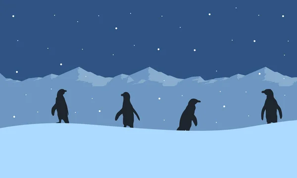 Silueta de pingüino en el paisaje de montaña de hielo — Archivo Imágenes Vectoriales