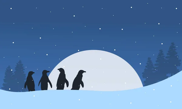 Pingüino silueta con paisaje lunar — Archivo Imágenes Vectoriales