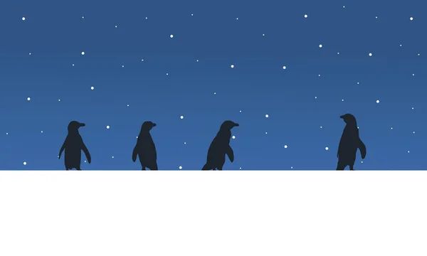 Pinguim de paisagem na silhueta de colina de neve — Vetor de Stock