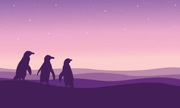 Silhuetten av pingvin på kullen landskap — Stock vektor